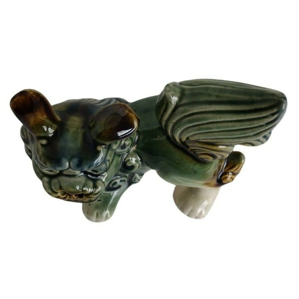 Vintage Ceramic Foo Dog Over 60 Yrs Old Green ~ Excellent Condition! Incense? - Picture 5 of 7